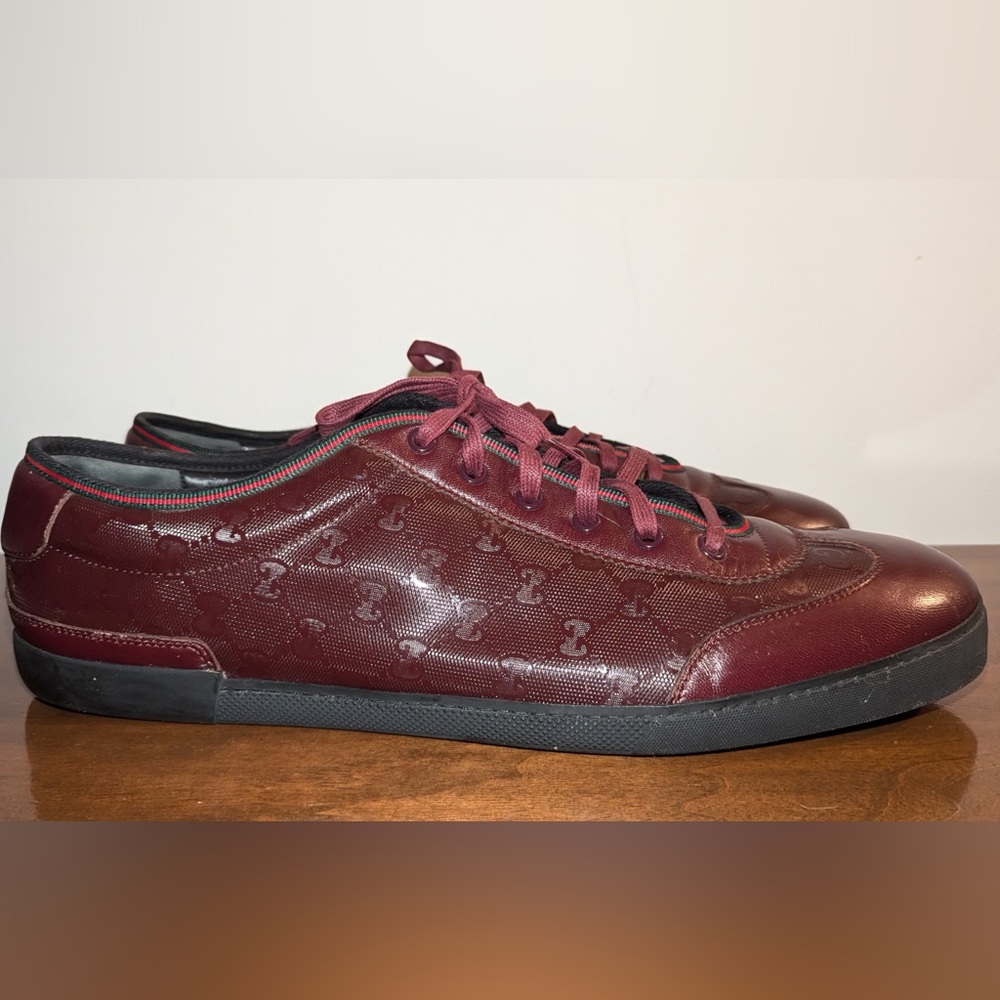 GUCCI Burgundy GG Imprime Leather Monogram Low